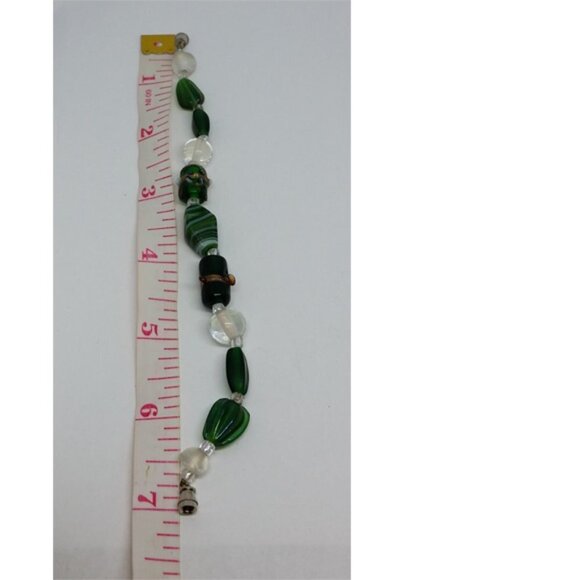 Vintage green Venetian art glass mix beads bracelet boho festival free spirit. - Picture 4 of 6